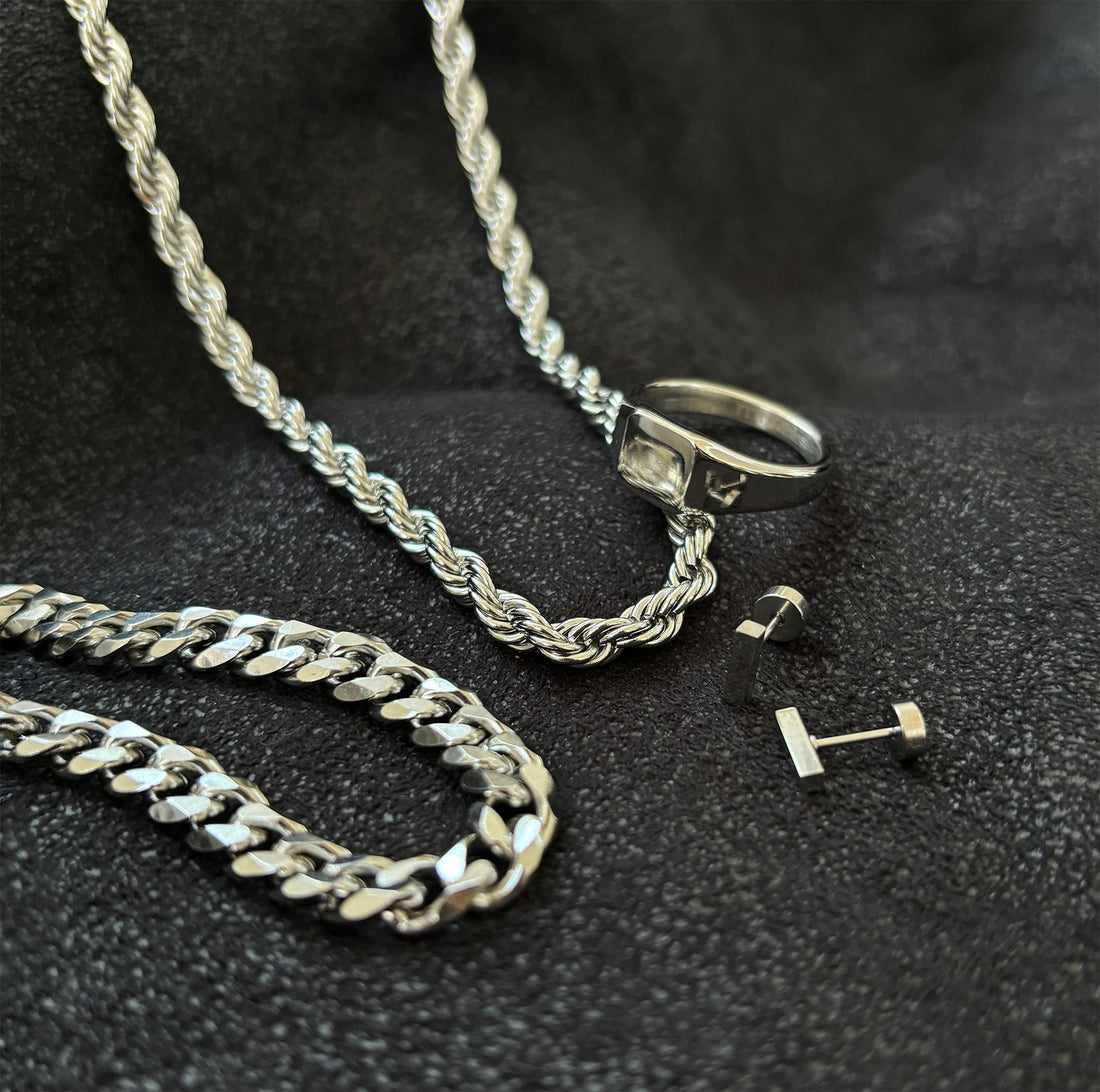 silver mens waterproof jewelry