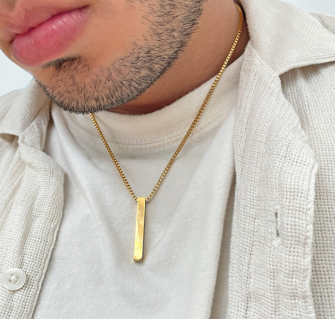 gold bar pendant necklace classic mens waterproof jewelry