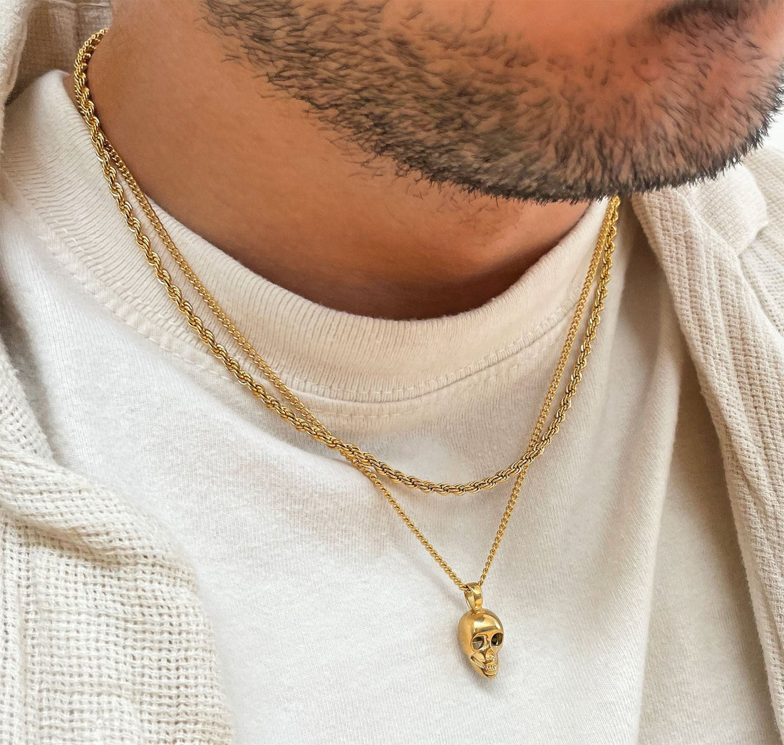 gold-skull-pendant-necklace-stack-mens-waterproof-jewelry