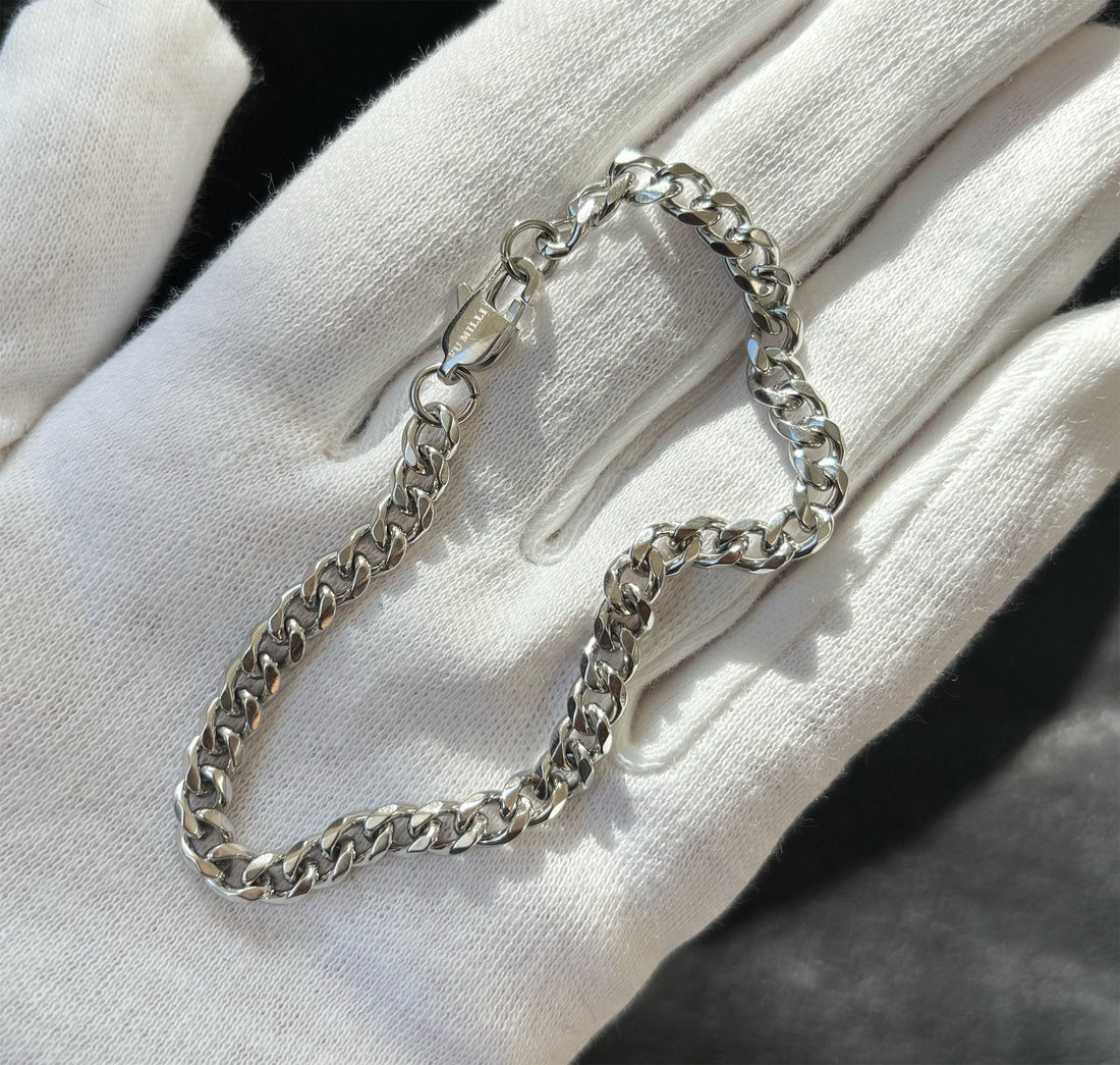mens silver curb chain bracelet men waterproof jewelry