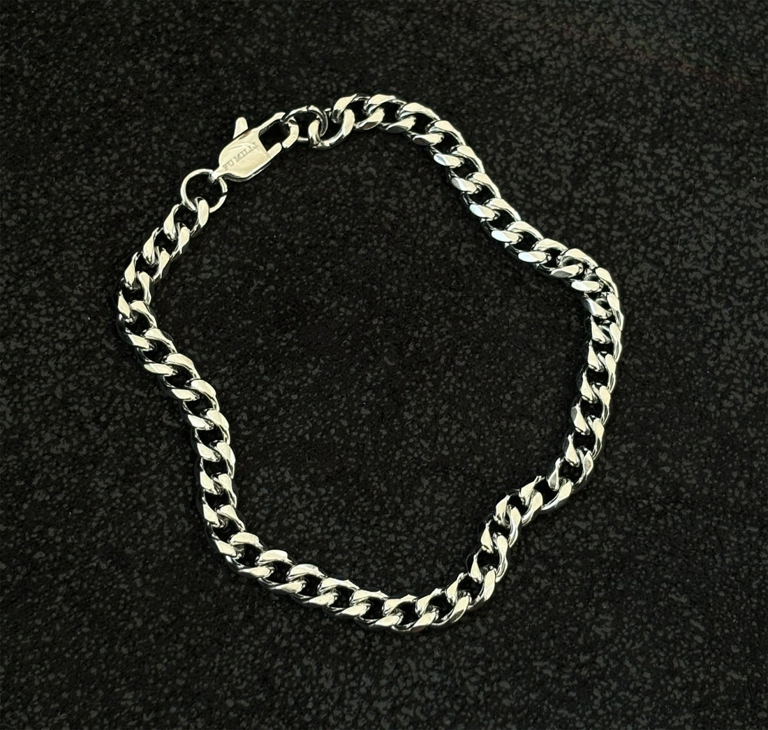 mens silver curb chain bracelet men waterproof jewelry