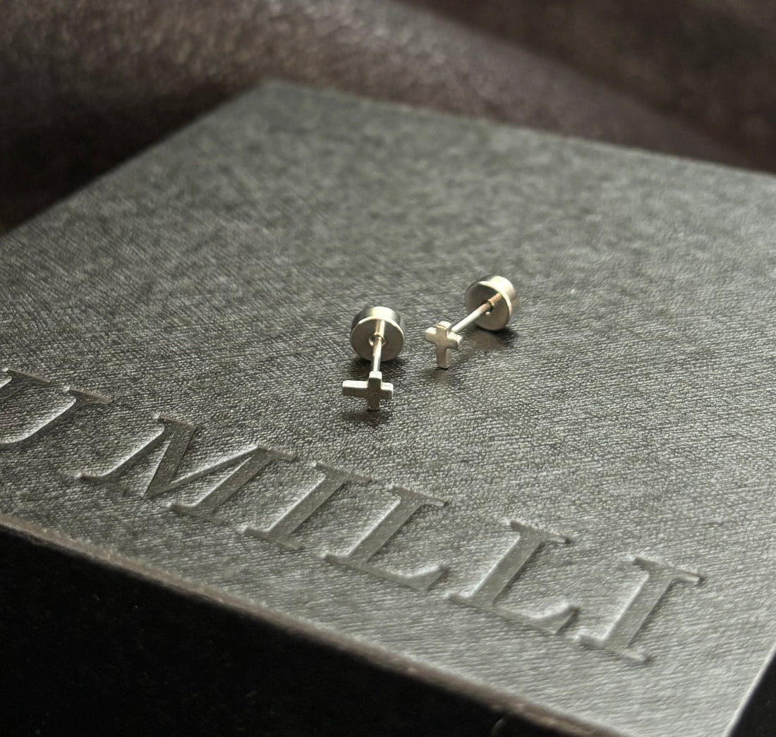 silver cross stud earrings mens waterproof jewelry