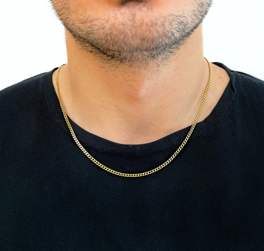 gold 3mm cuban necklace mens waterproof jewelry