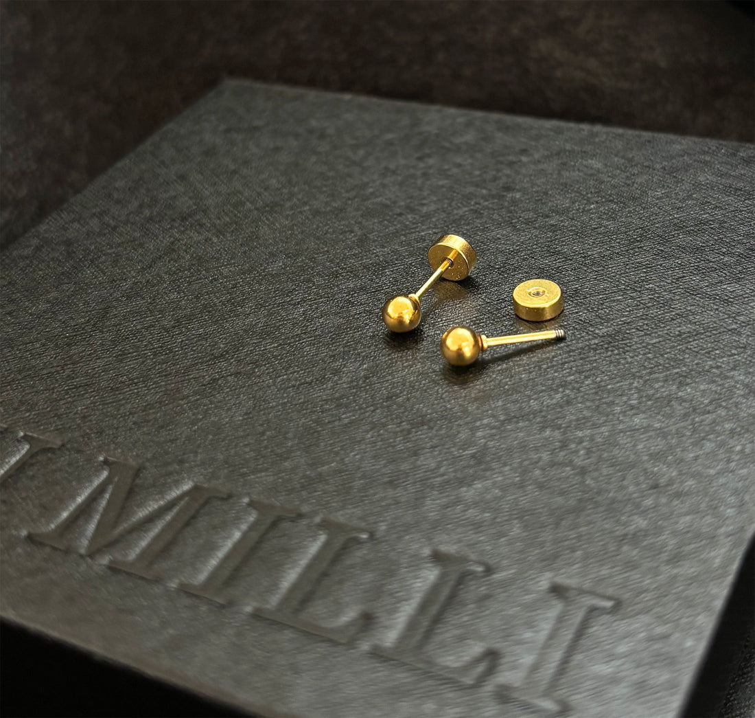 gold ball stud screw back earrings mens waterproof jewelry