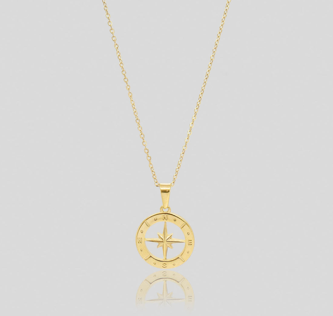 gold compass pendant necklace mens waterproof jewelry