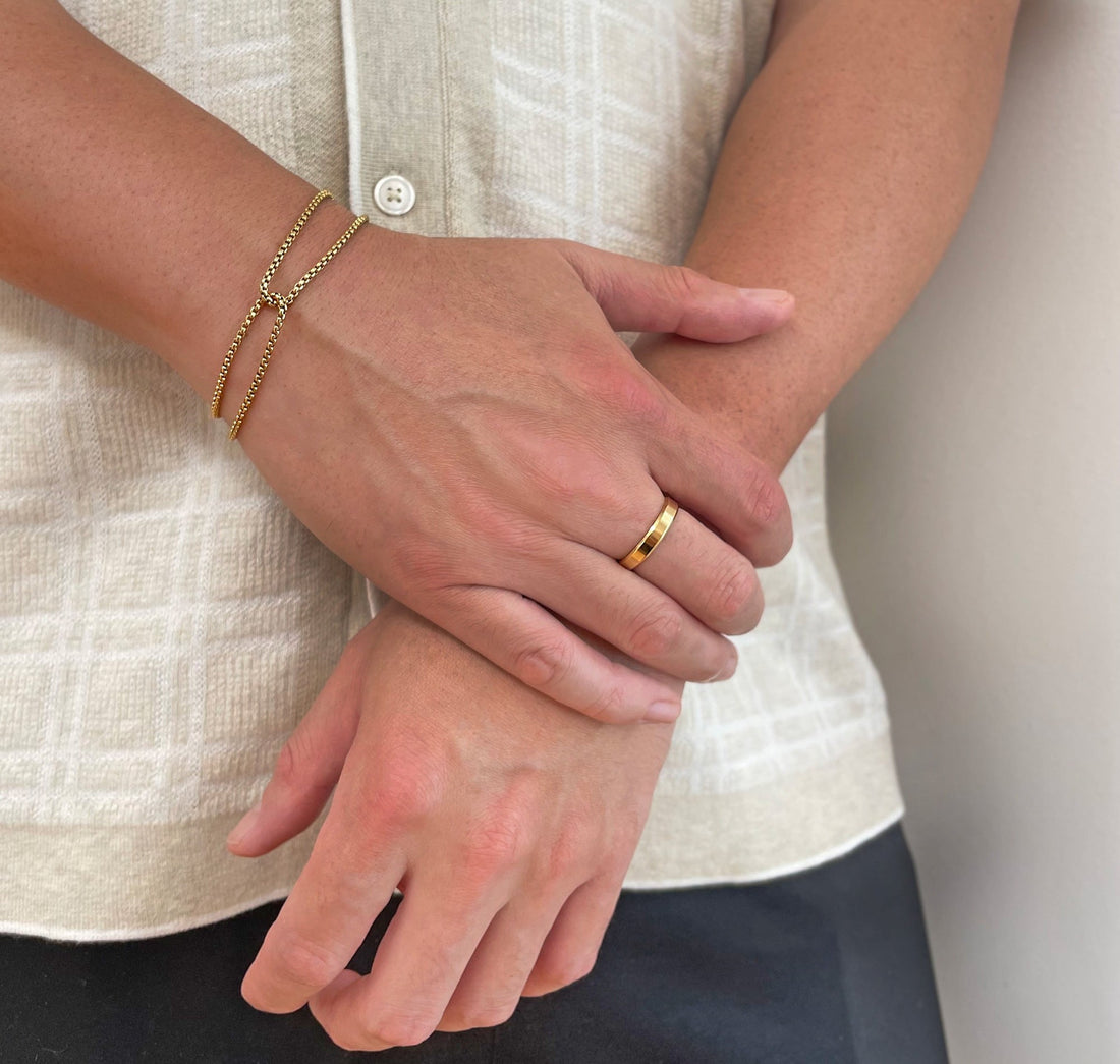 classic gold ring band mens waterproof jewelry