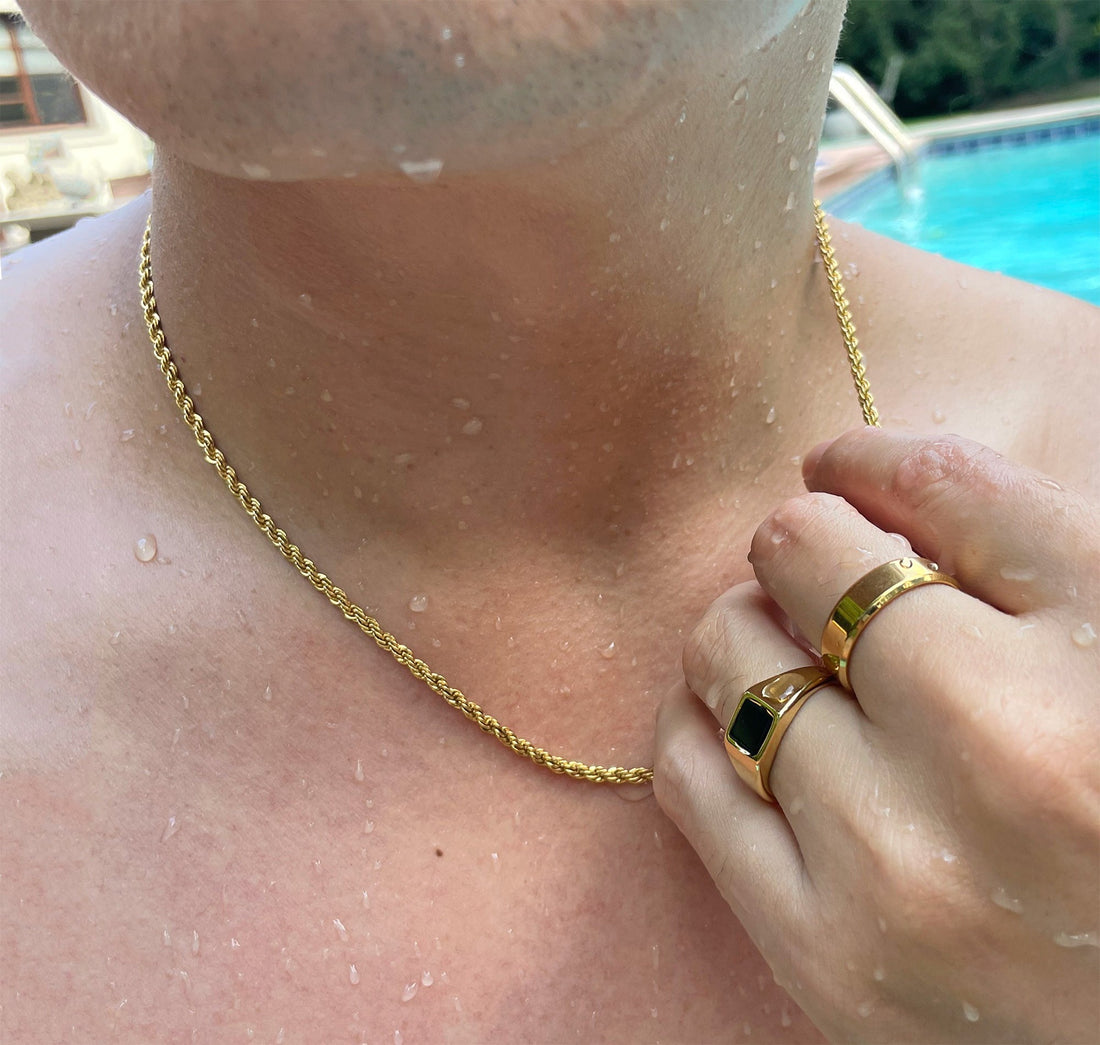 thin gold rope chain necklace mens waterproof jewelry