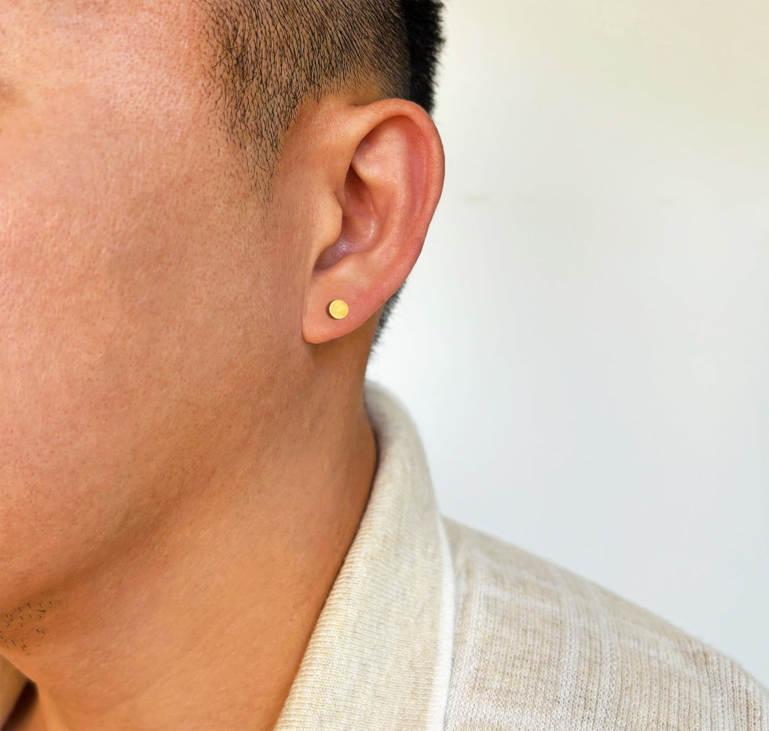 gold round circle earring mens waterproof jewelry