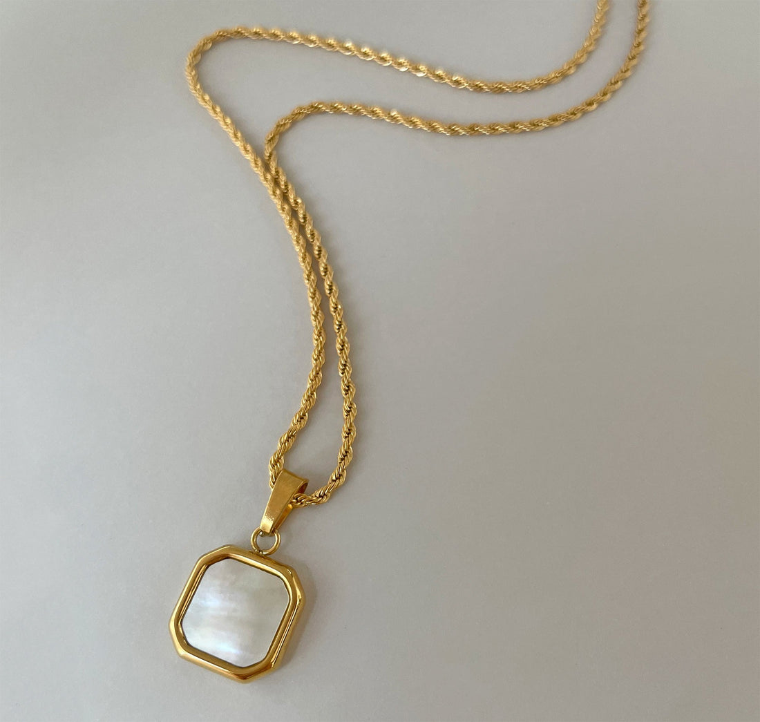 gold-pearl-pendant-necklace-stack-mens-waterproof-jewelry