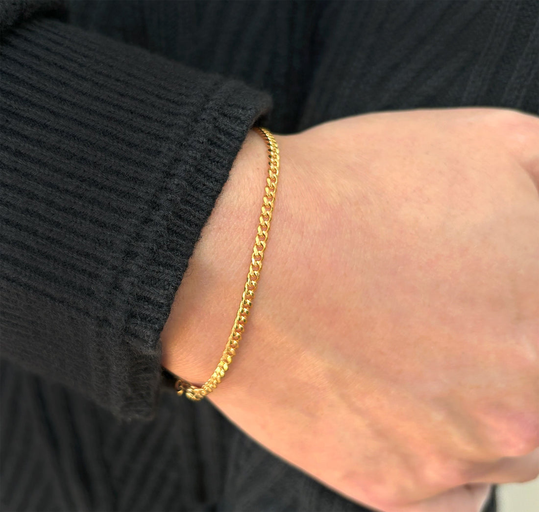 thin gold curb chain bracelet mens waterproof jewelry