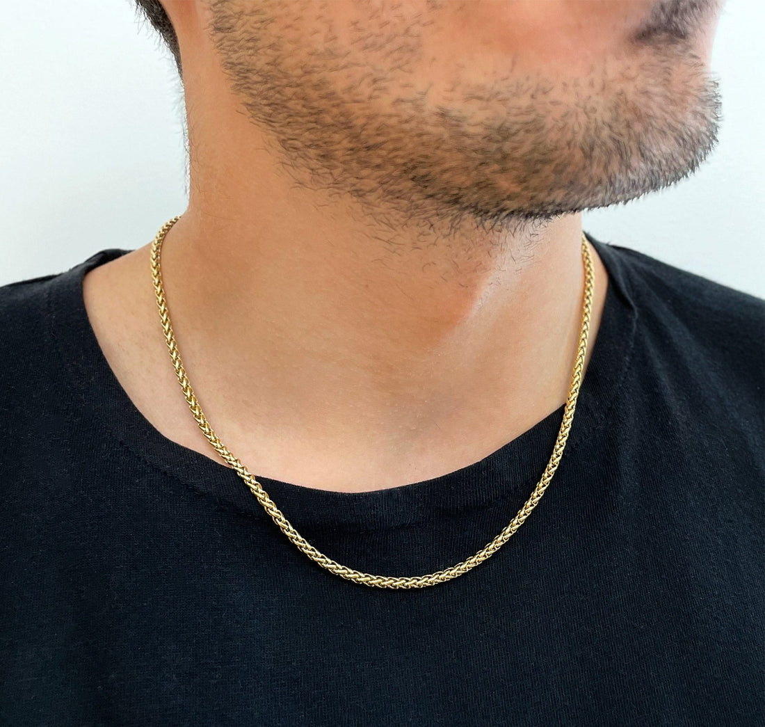 gold wheat chain necklace mens waterproof jewelry