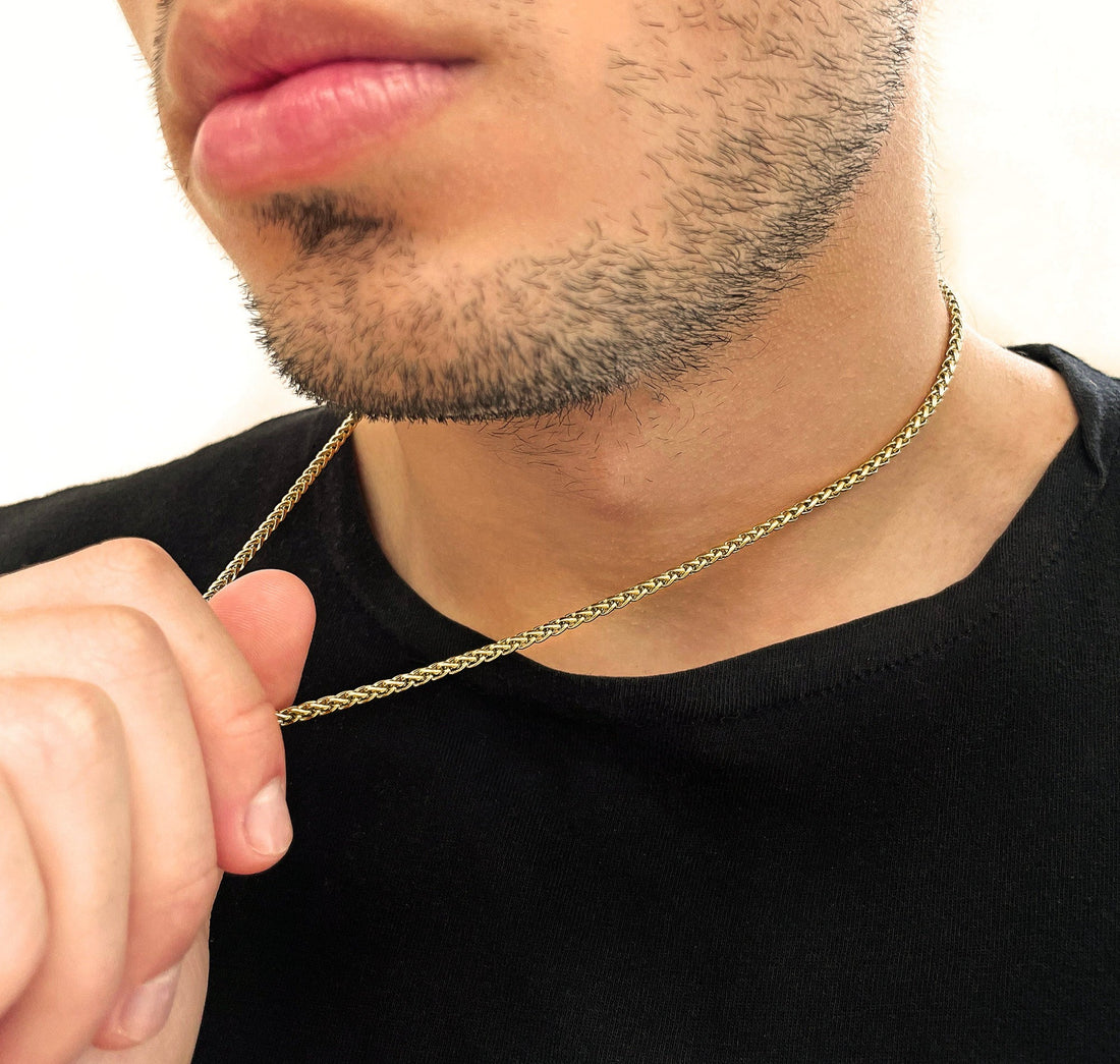 gold wheat chain necklace mens waterproof jewelry