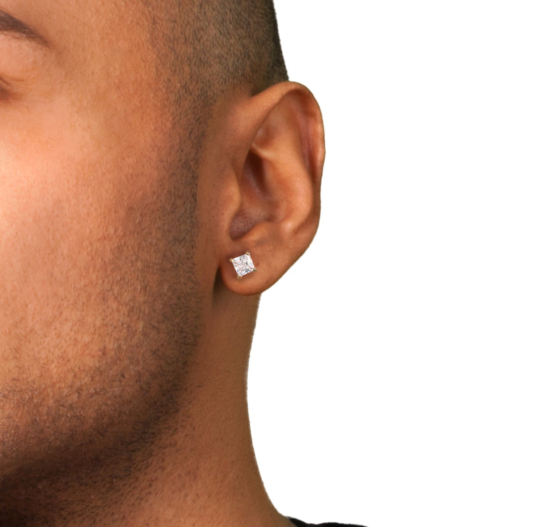 gold square diamond earring waterproof jewelry