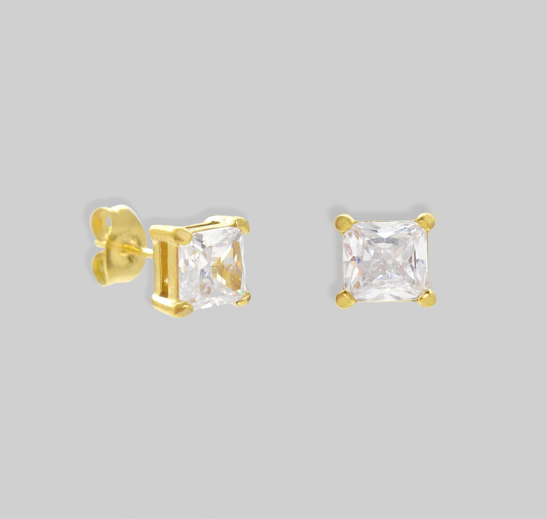 large gold square diamond earring mens waterproof jewelry