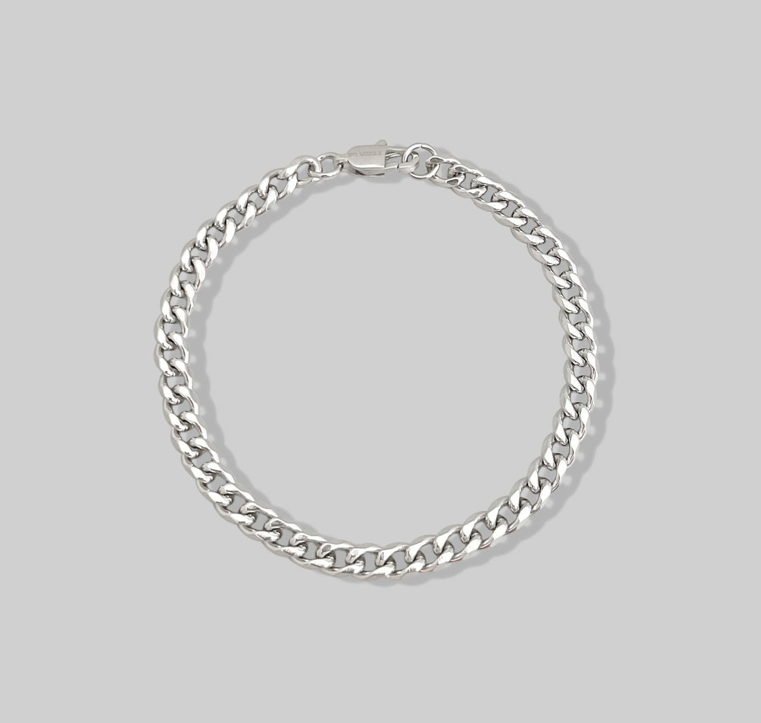 MEDIUM SILVER CURB CHAIN BRACELET MENS WATERPROOF JEWELRY