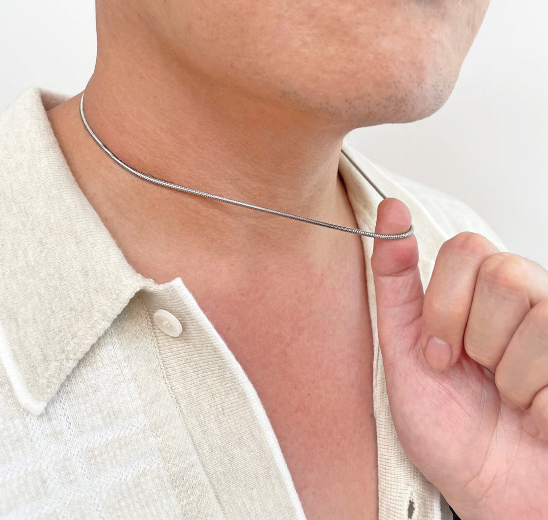 thin silver snake chain necklace mens waterproof jewelry minimal