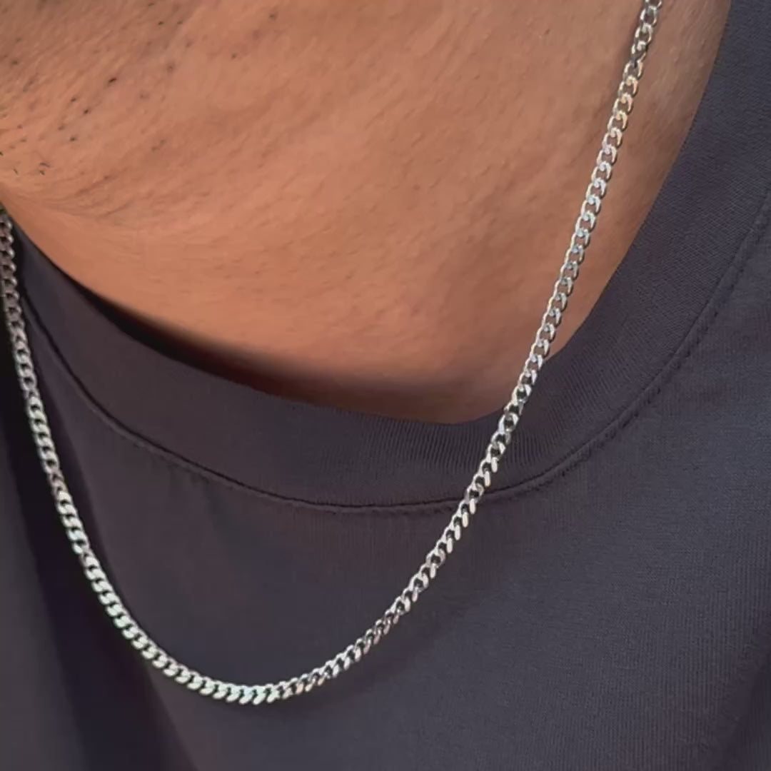 SILVER CURB CHAIN NECKLACE - 3MM