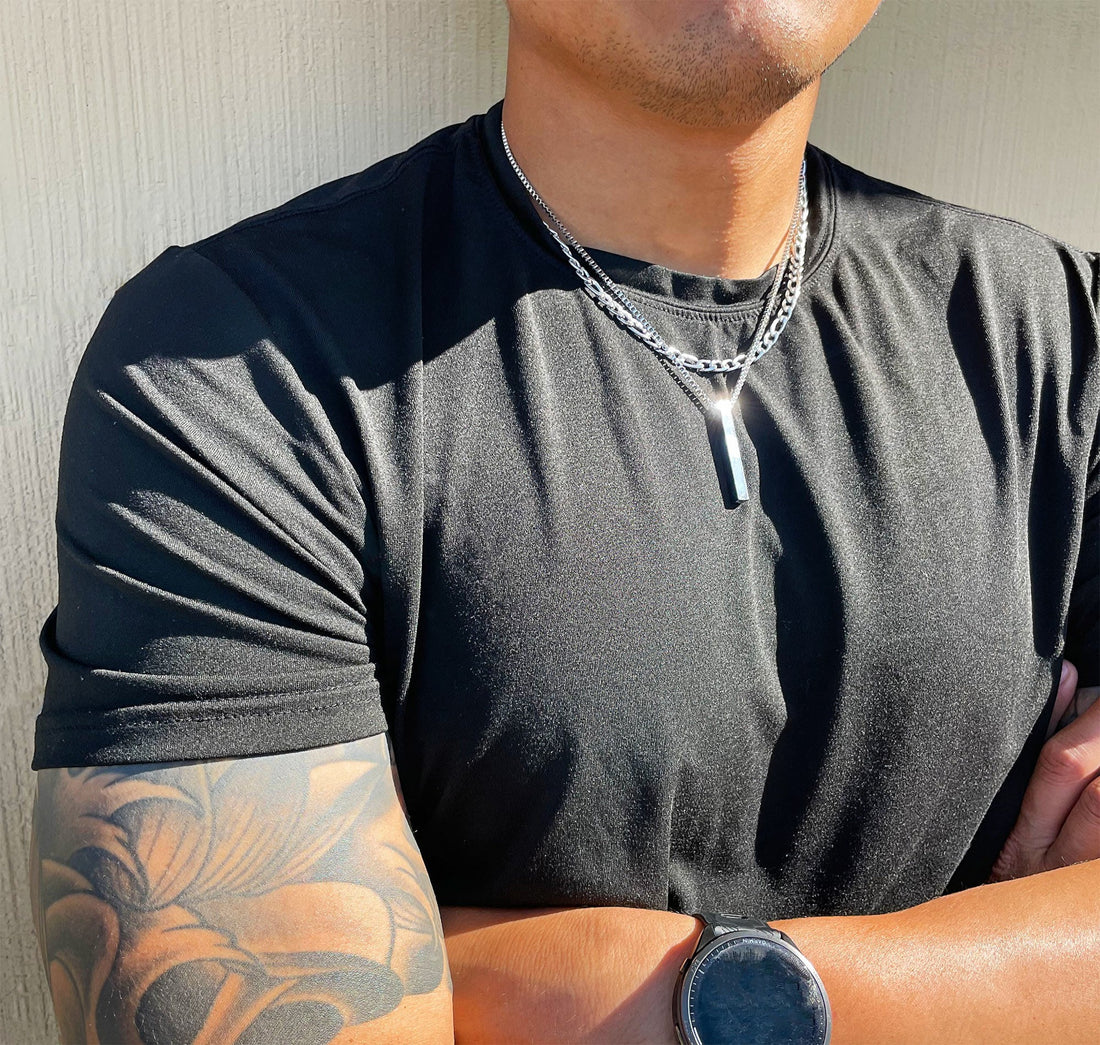 silver bar pendant necklace mens waterproof jewelry