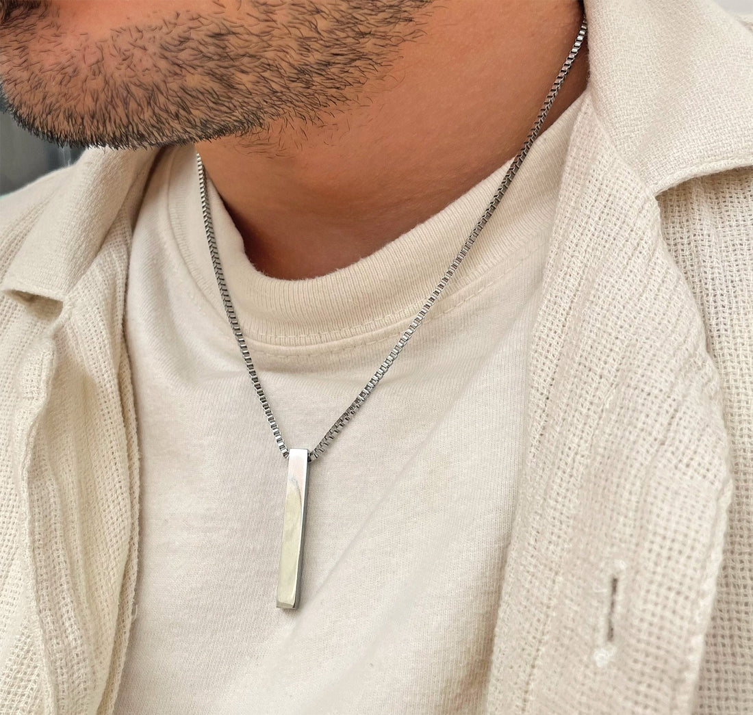 silver bar pendant necklace mens waterproof jewelry