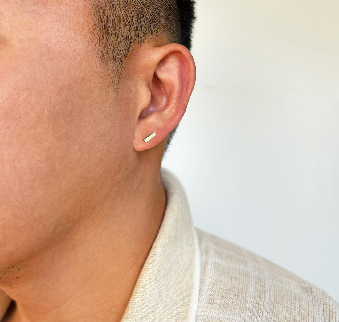 silver bar earrings mens waterproof jewelry