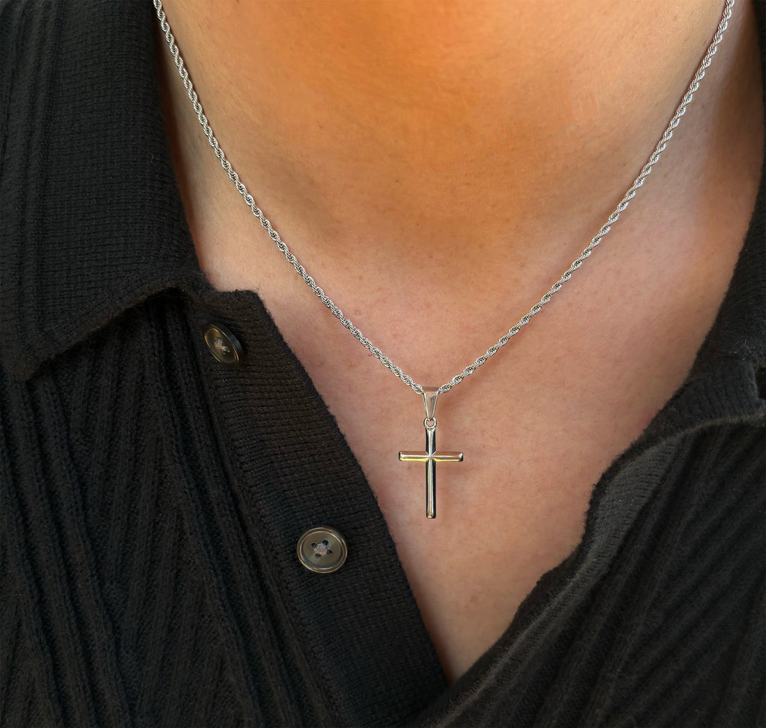 silver cross pendant necklace mens waterproof jewelry