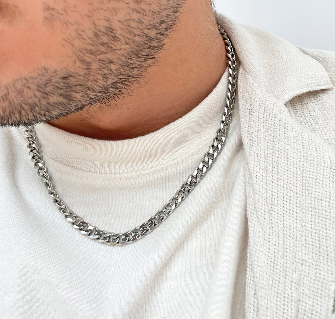 thick silver curb chain necklace mens waterproof jewelry