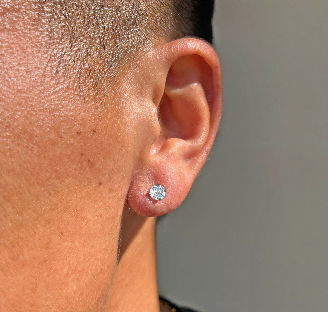 Silver Cz Diamond Stud Earrings Mens Waterproof Jewelry