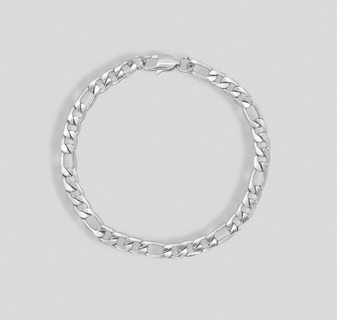 silver figaro chain bracelet mens waterproof jewelry