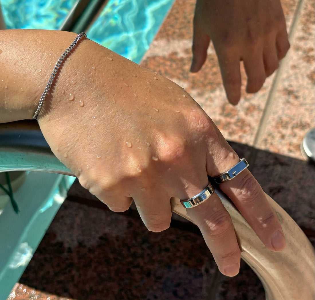 minimal silver bar ring mens waterproof jewelry 