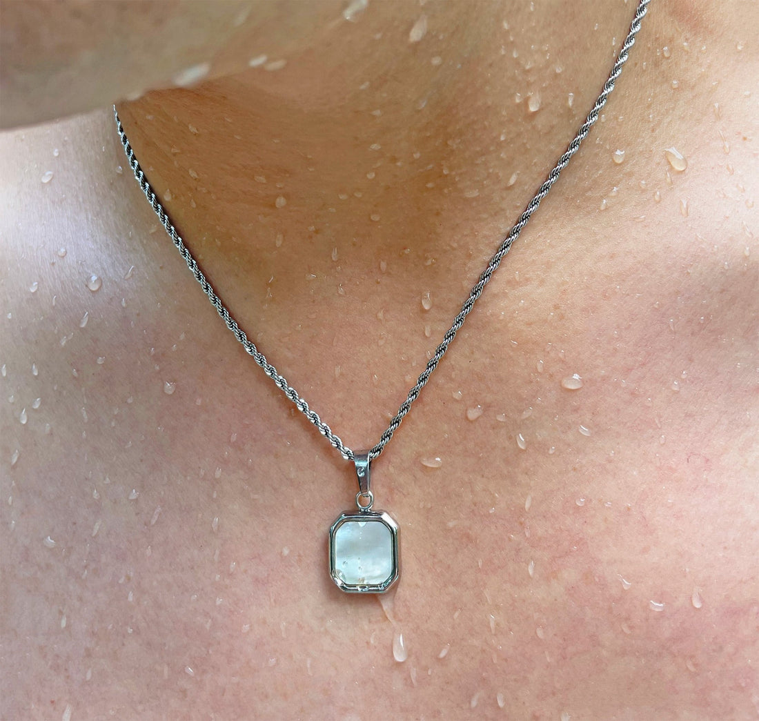 silver pearl pendant necklace mens waterproof jewelry