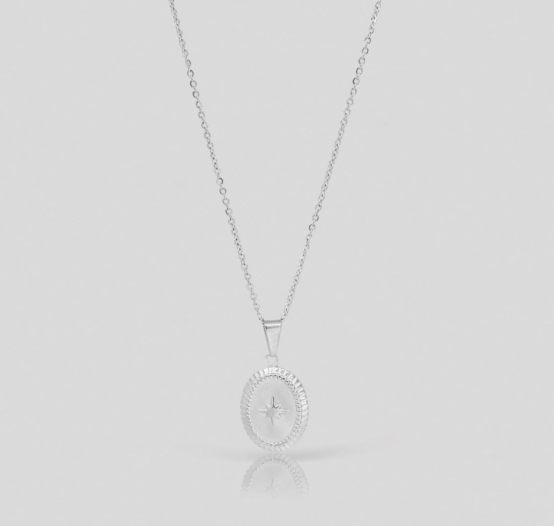 silver starburst pendant necklace mens waterproof jewelry