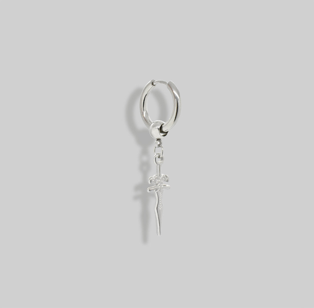 SILVER DAGGER HOOP EARRING