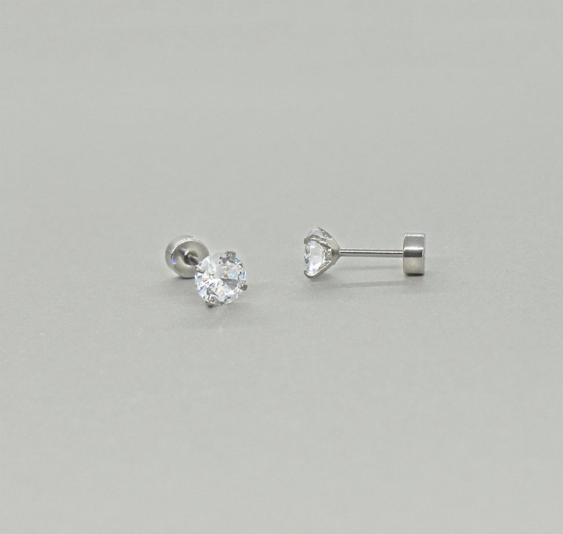Silver Cz Diamond Stud Earrings Mens Waterproof Jewelry