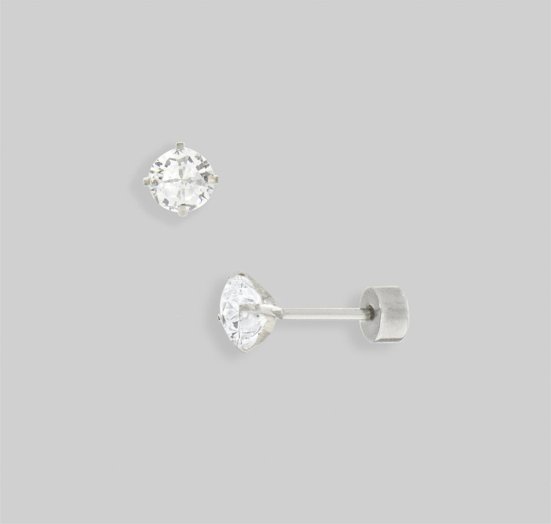 Silver Cz Diamond Stud Earrings Mens Waterproof Jewelry