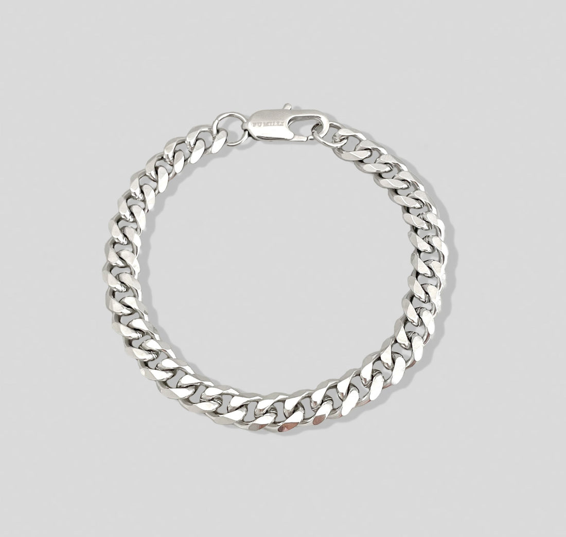 Thick Silver Curb Chain Bracelet  Mens Waterproof Jewelry