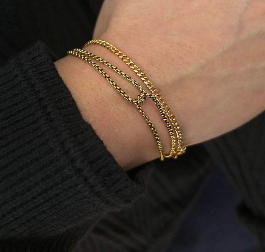 thin gold bracelet stack mens waterproof jewelry